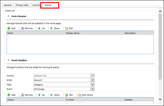 Add events in Editable Grid control.