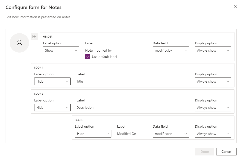 Configure the form for notes