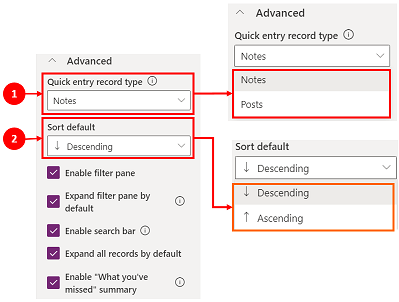 Configure Quick entry record type and sort order default