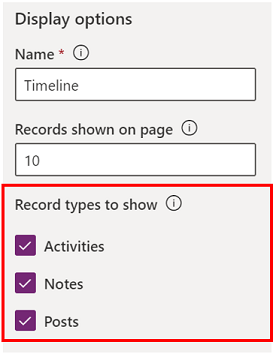 Display options for Timeline