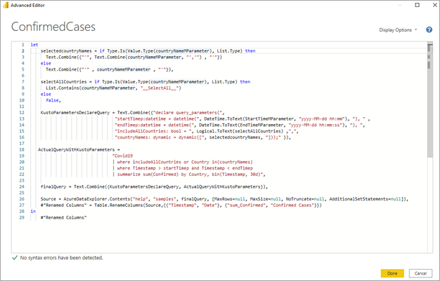 Screenshot that shows an M query.