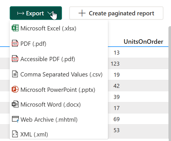 Screenshot showing table preview export option.