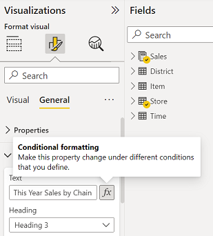 Screenshot showing the Power BI Desktop conditional formatting option.