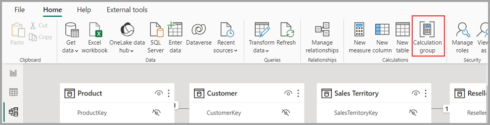 Screenshot of calculation groups button in the ribbon.