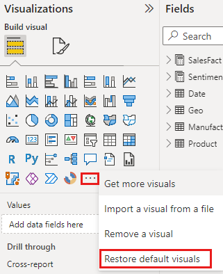 Screenshot of option to restore the visualization pane to default.