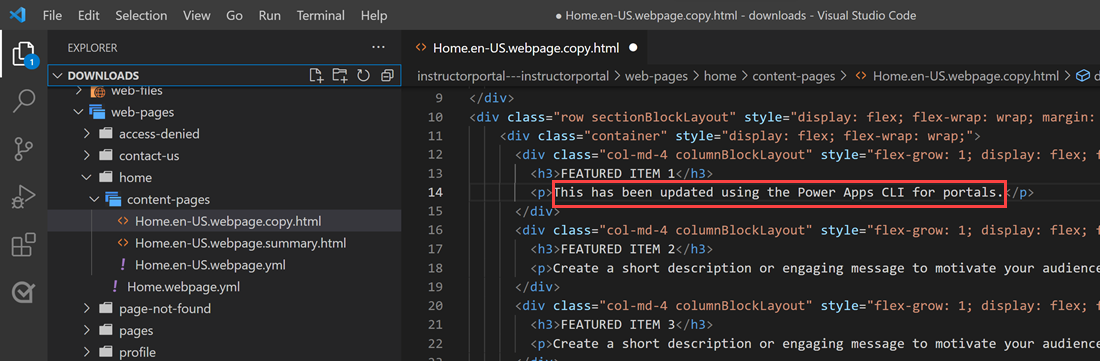 Updated text using Visual Studio Code.