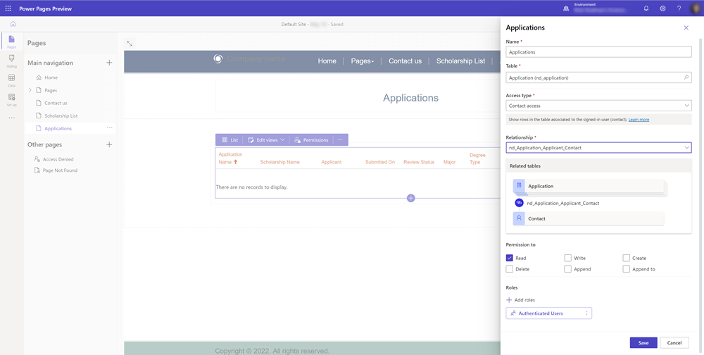 View a table that is filtered by the currently signed in user.