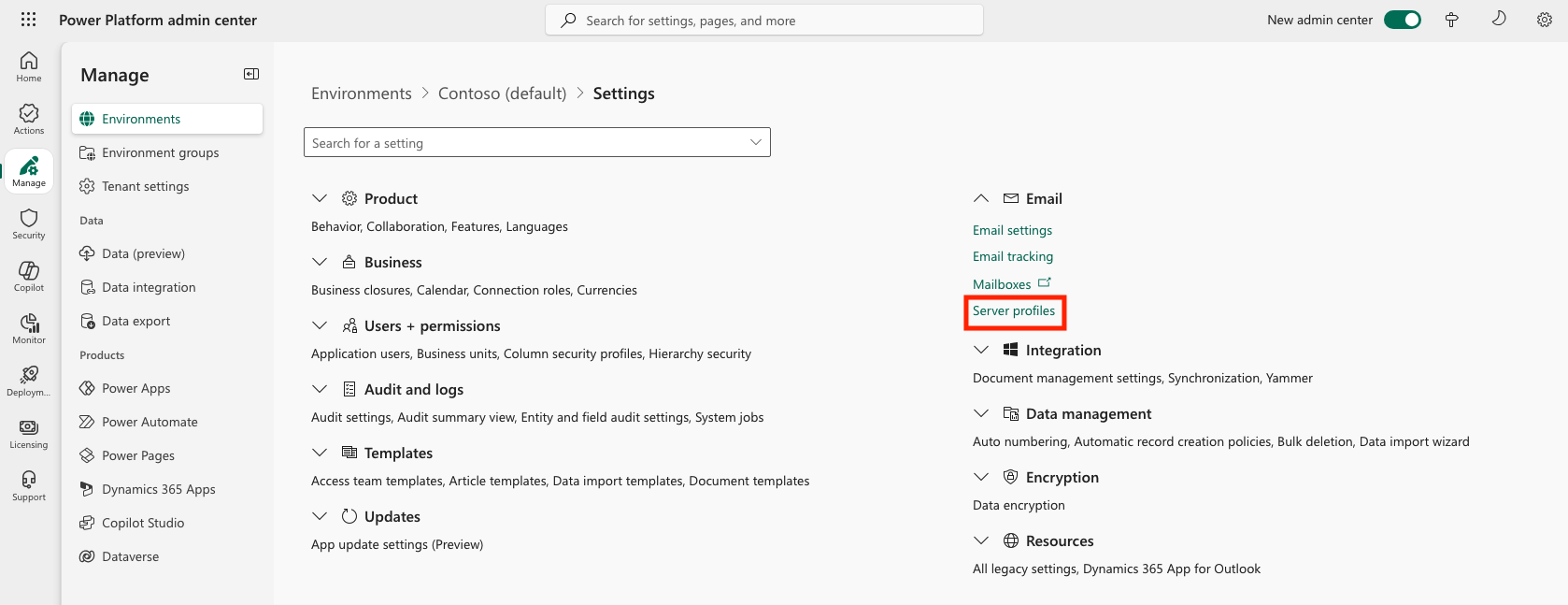 Choose an email server profile.