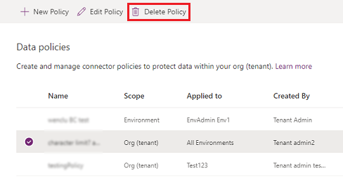 Delete a data policy.