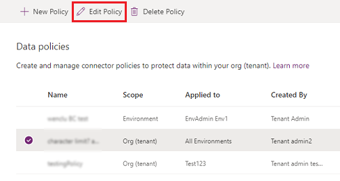 Edit a data policy.