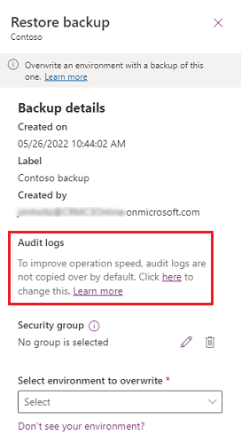 Include audit logs when restoring a backup.