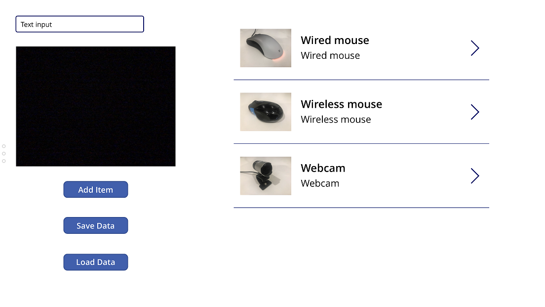 App running with three items restored after calling the LoadData function.