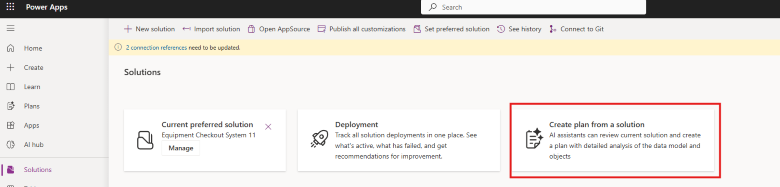 Create a plan from an existing solution. Create a plan from an existing solution.