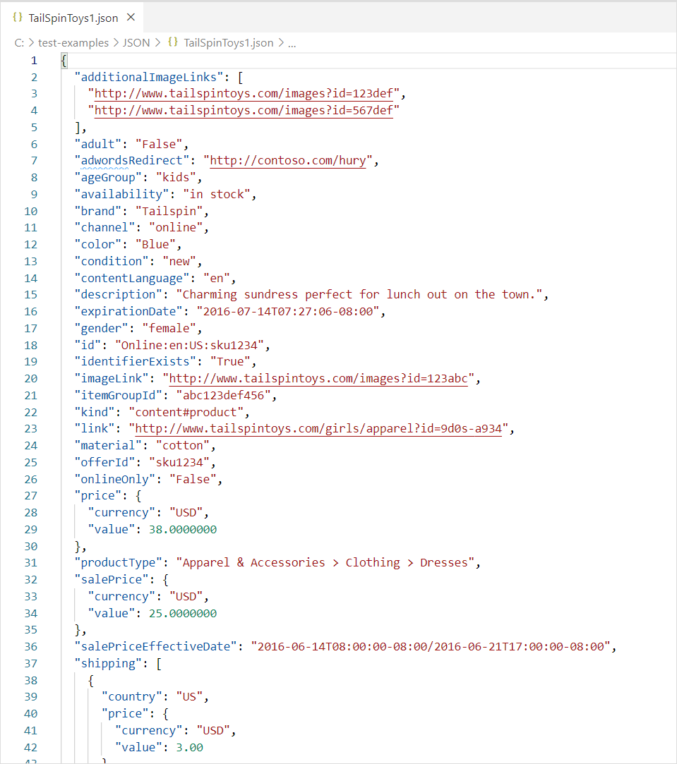 Screenshot of the contents of a JSON file with nested data.