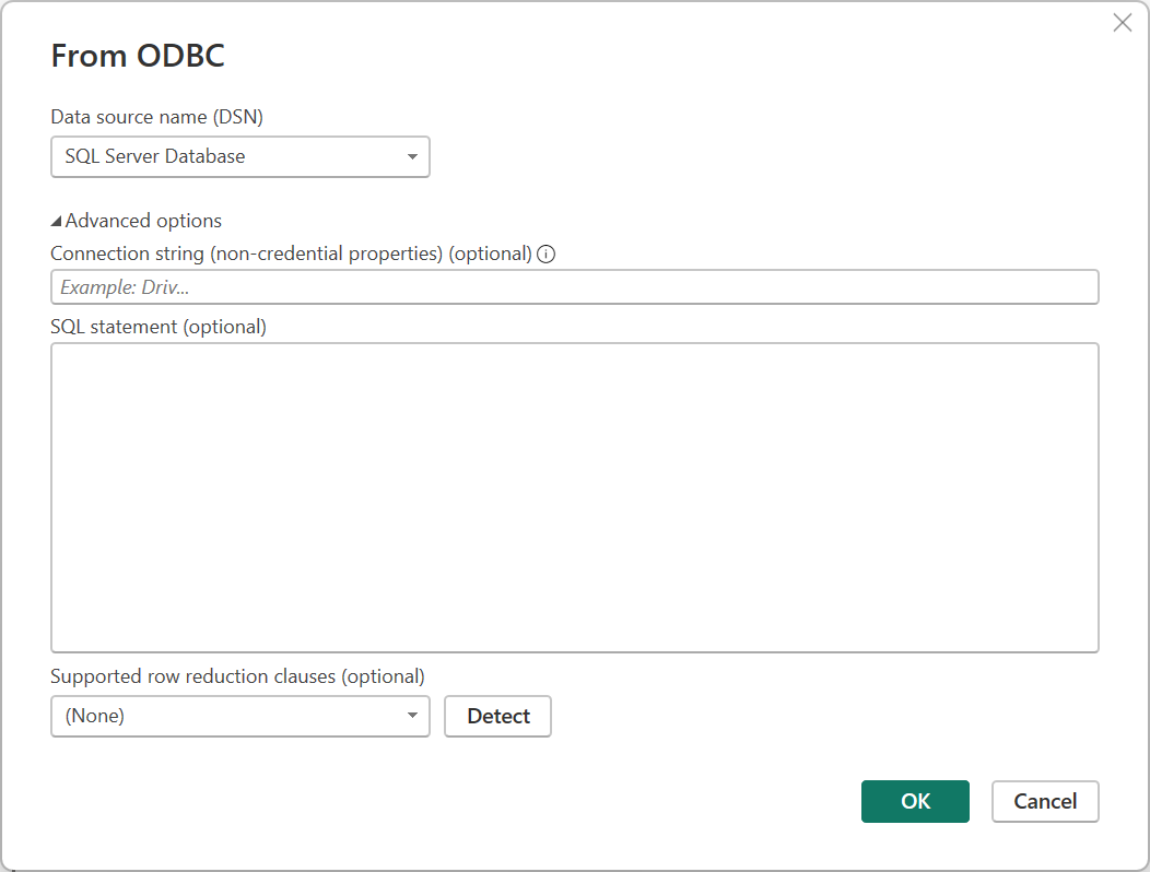 ODBC advanced options.