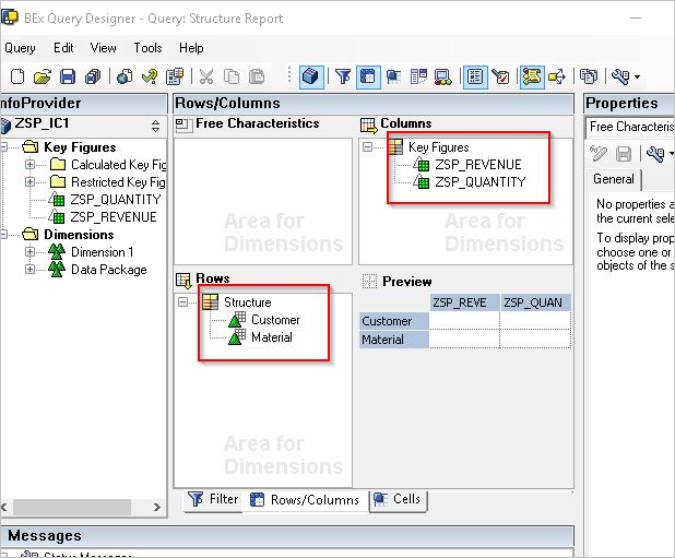 Screenshot of the structure used when building BEX queries.