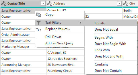 Screenshot that shows the text filter option.