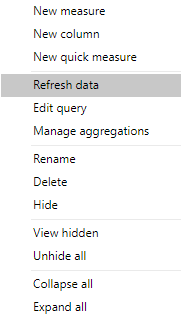 Screenshot that shows the refresh data option.