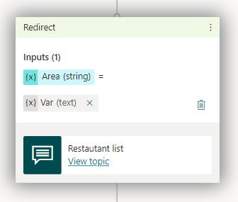 Screenshot of the authoring canvas showing the variable being passed into the redirected node.