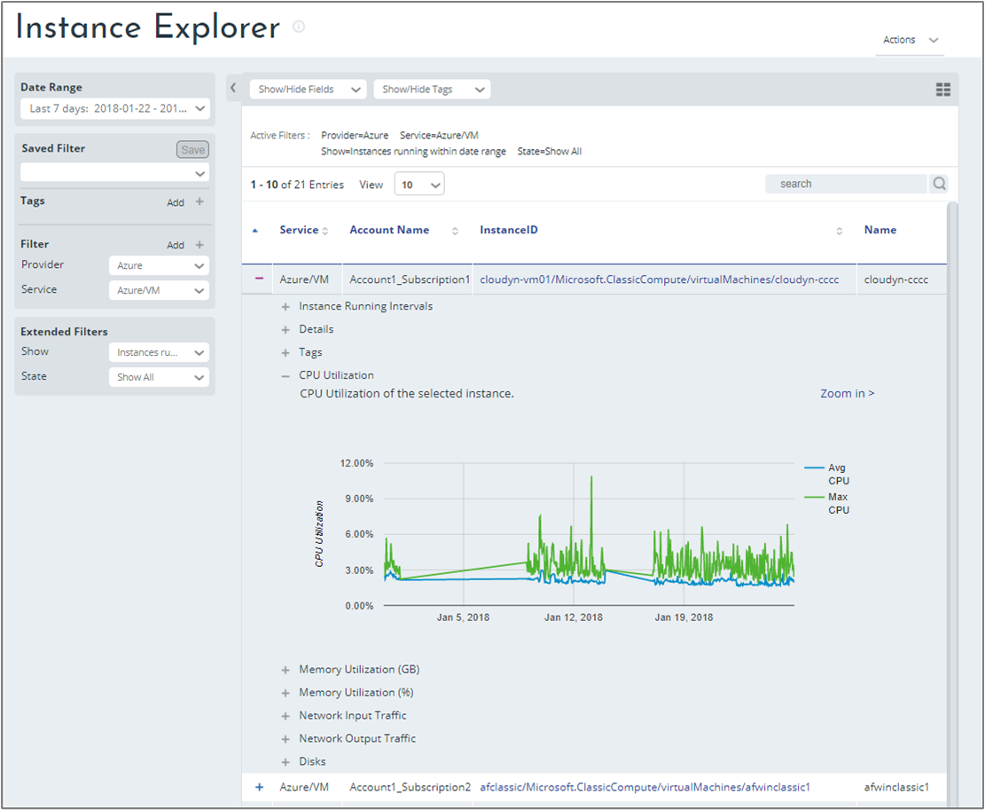 example information shown in Instance Explorer