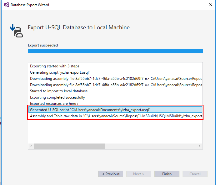 Database Export Wizard - Export results