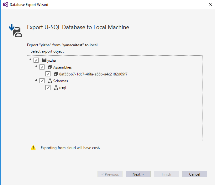 Database Export Wizard - Select export objects