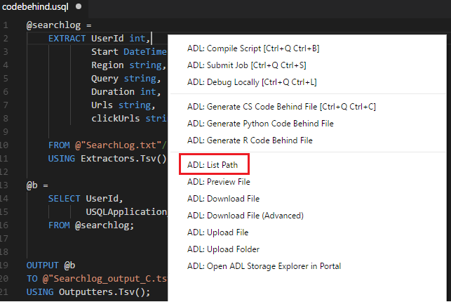 "List Path" on the shortcut menu
