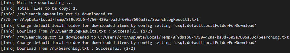Output window with download status