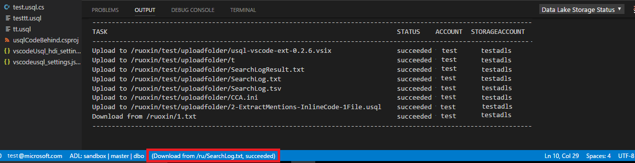 Status bar and output details