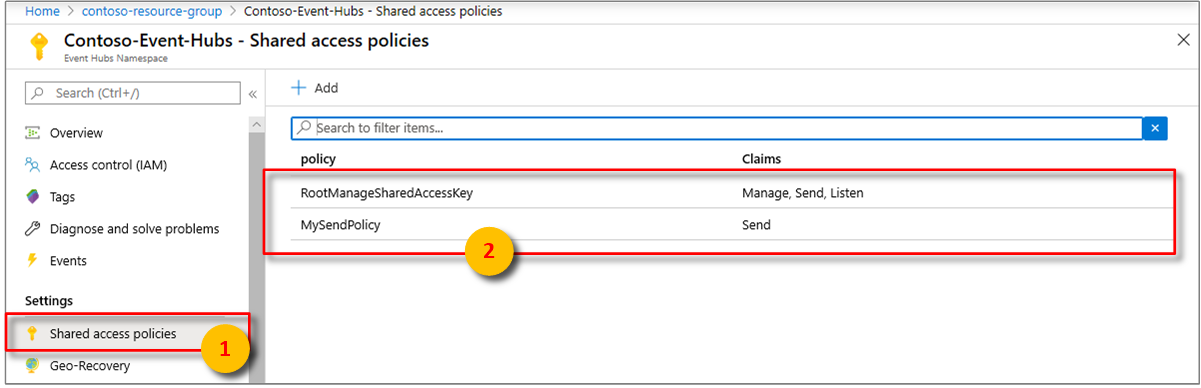 Event hub listen permissions
