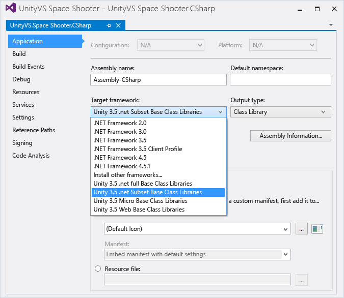 vstu_debugging_dll_target_framework Set the DLL's target framework to Unity framework.
