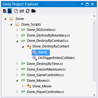 vstu_unity_project_explorer The Unity Project Explorer window.