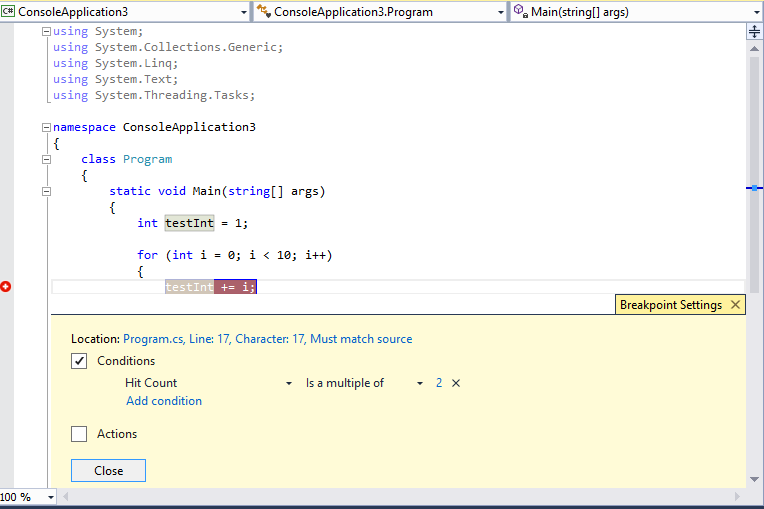 BreakpointHitCount Breakpoint hit count