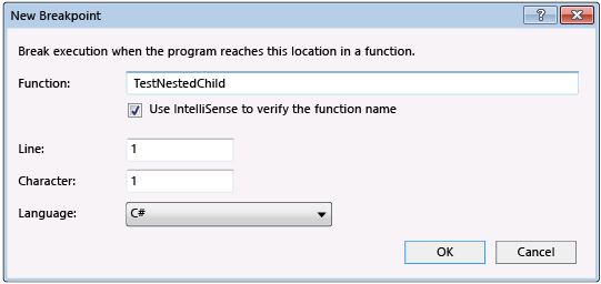 DBG_Execution_NewBreakpoint New Breakpoint dialog box