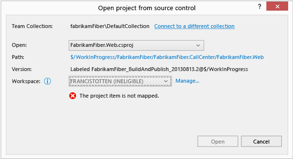 FFR_OpenProjectFromSourceControl_NotMapped Open from source control with no mapped workspace