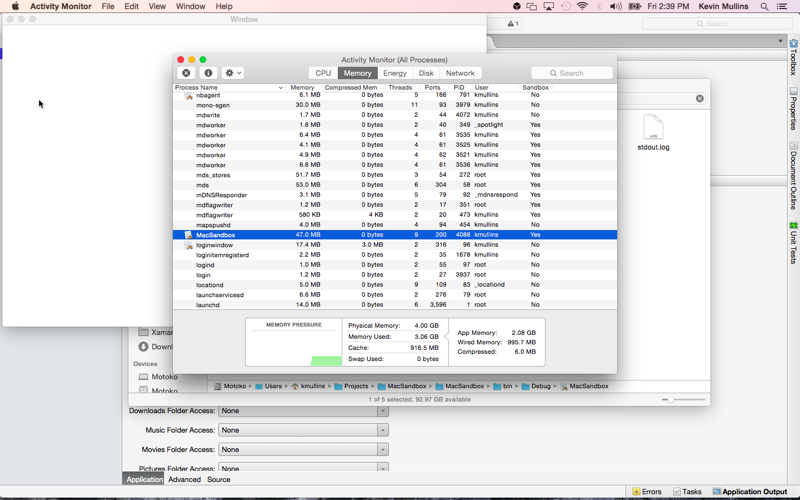 Checking the app in the Activity Monitor Checking the app in the Activity Monitor