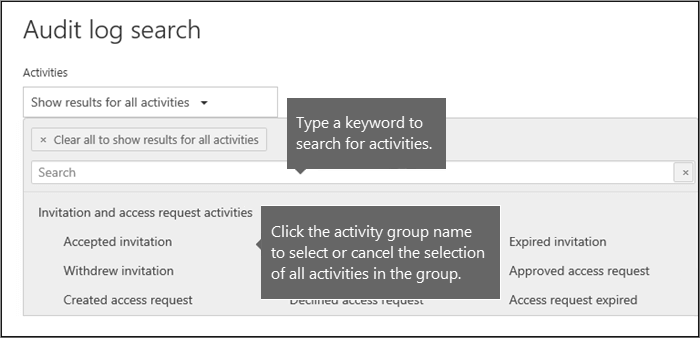 Select activity group name to select all activities.