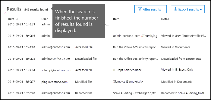 The number of results are displayed after the search is finished.