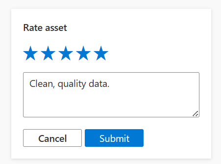 Screenshot of a rating, showing five start selected and a comment about the quality of the data.