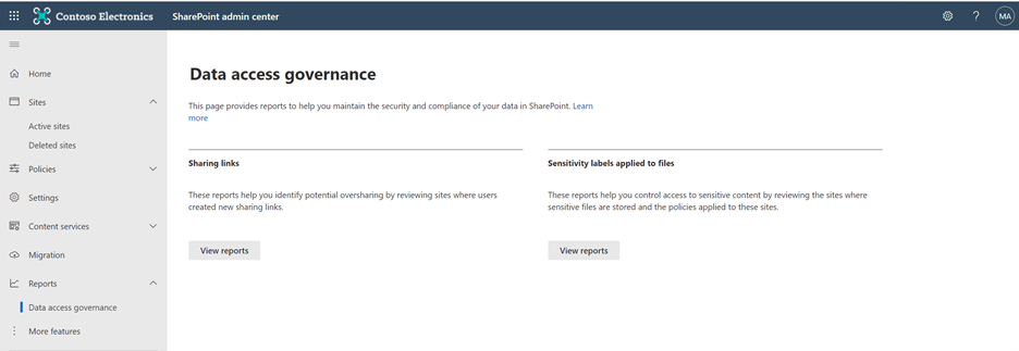 Data access governance page