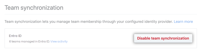 Screenshot of the organization setting to disable team synchronization.