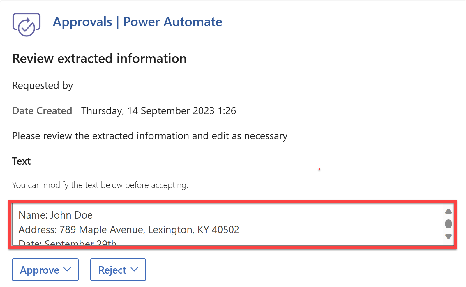 Screenshot of the Approval request in the Outlook inbox.