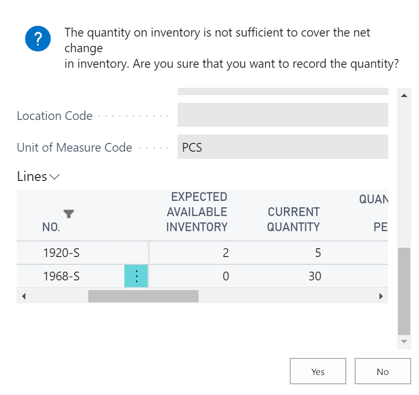 Screenshot of the detailed components availability warning.