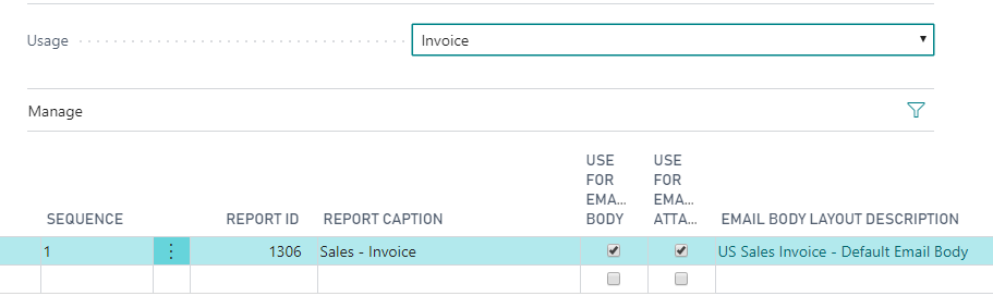 Screenshot of the Report Selections Sales Usage Invoice.
