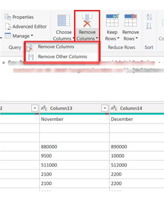 Remove columns feature