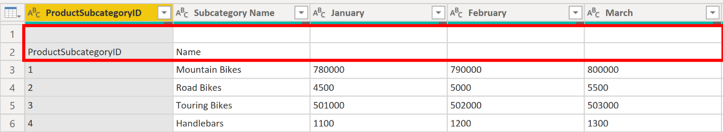 Remove top rows