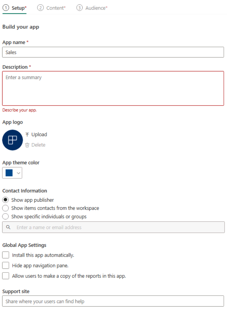 Screenshot of the Build your app setup details.