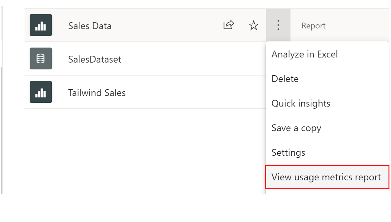 Screenshot of the View usage metrics report feature.