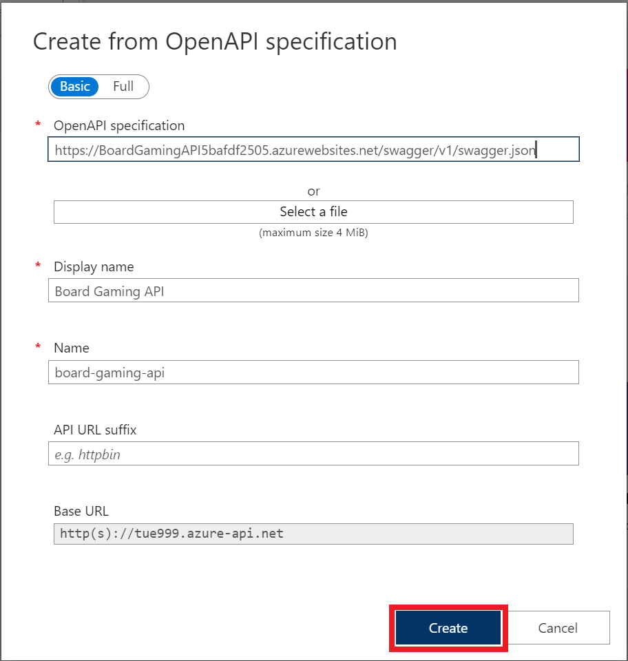 Screenshot that shows how to configure an OpenAPI specification in the portal.