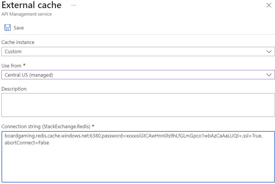 Screenshot that shows how to configure the external cache.